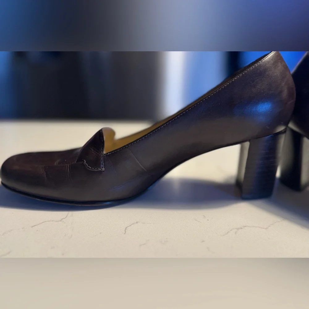 ANTONIO MELANI Dark Brown Women's Loafers 2 inch heel size 6 1/2 M
